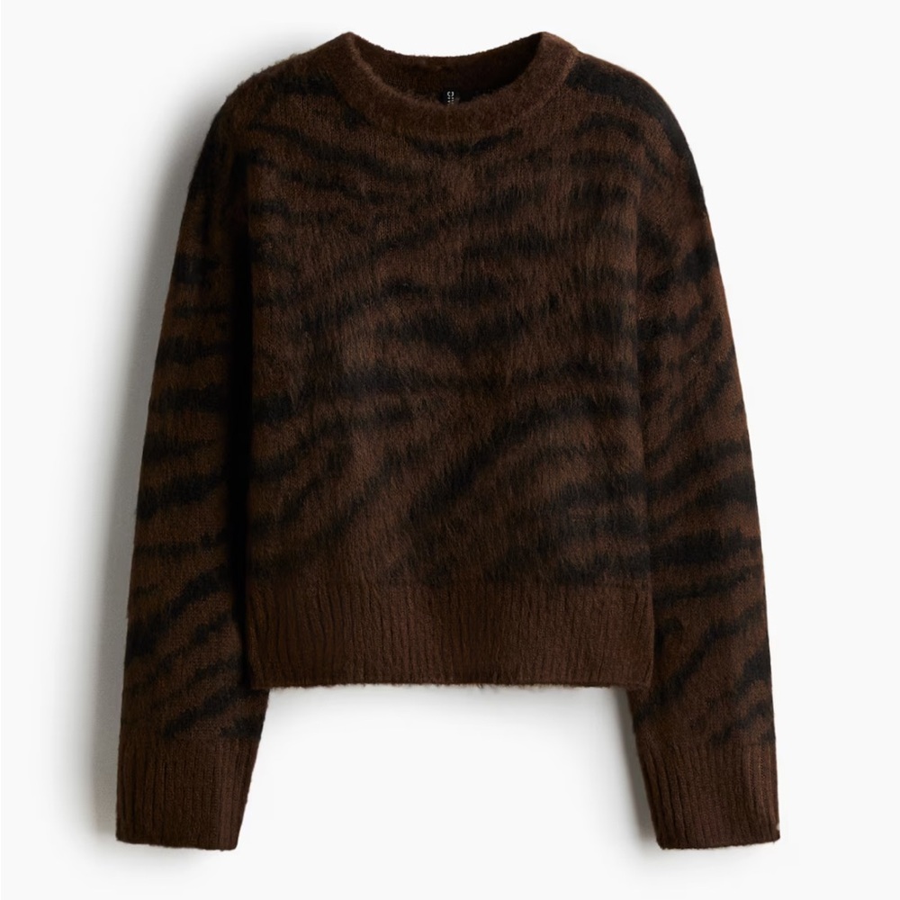 H&M - Brown/zebra print - SOFT-KNIT SWEATER - Size S